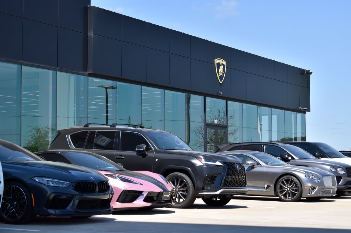 Houston, TX USA March 20, 2026 - A portrait of a Lamborghini dealership in Houston, TX located at 13921 North Fwy, Houston, TX 77090.